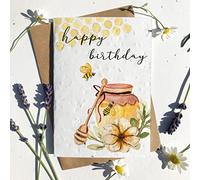 Eco-friendly biodegradable seed paper plantable birthday card traditional HONEY POT BEE HAPPY BIRTHDAY (Single card)
