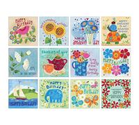 Eco-Friendly Birthday Cards Multipack - 12 Assorted Colourful Designs with Envelopes, 100% Recycled & Biodegradable Greeting Cards by Just Cards Direct