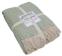 Eco Friendly Comfortable 100% Cotton Throws Modern Style Luxurious Super Soft Warm Cosy Comfortable Sofa Bed Settee Chair Travel Lightweight Blankets (Marrakesh Sage Green, King - 228x254 cm)