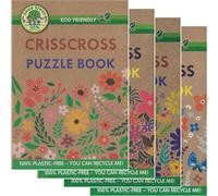 Eco-Friendly Criss Cross Crossword Puzzle Books for Adults Set of 4, 100% Recycled Paper, Travel-Friendly, Random Floral Designs 3025E