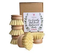 Eco-Friendly Dish Brush Replacement Heads - 5 Pieces Natural Sisal Hemp and Beech Wood Scrubbing Brushes