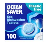 OceanSaver Eco-Friendly Dishwasher Tablets - Pack of 100 | Non-Toxic & Plastic-Free Dish Washing Tablets for Sustainable Cleaning | All in One Plant-Based Dishwasher Salt & Rinse Aid for Tough Stains