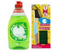 Eco-Friendly Dishwashing Bundle - Apple Scented 320ml Washing-Up Liquid & Refillable Dish Brush with 6 Heavy Duty Recycled Sponges