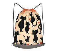 Eco Friendly Drawstring Bag Happy Walking Kitty Print Swim String Backpack Lightweight Trainer Bags for Shopping Adults Women 36X42cm