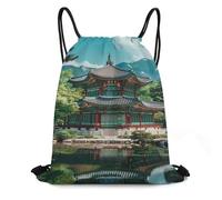 Eco Friendly Drawstring Bag Korean Architecture Palace of Koreas String Sackpack Lightweight Trainer Bags for Adults Activities Travel 36X42cm
