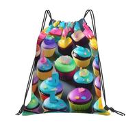 Eco Friendly Drawstring Gym Bag Colorful Happy Birthday Cupcakes Print String Sackpack Personalised Gym Backpack for Adults Teenager Beach 36X42cm