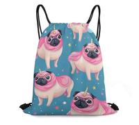 Eco Friendly Drawstring Gym Bag Cute Uni-corn Pugs String Sackpack Comfortable Swimming Backpack for Activities Shopping School 36X42cm