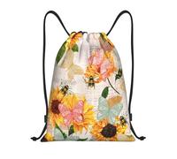 Eco Friendly Drawstring Gym Bag Retro Sunflower Butterfly Bee School Bags Daily Swimming Backpack for Boys Kids Women 36X42cm