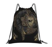 Eco Friendly Drawstring Sport Bag Boho Crescent Moon Dream Catchers, Premium Gym Backpack, Lightweight School Bags, for Children Holidays 36X42cm