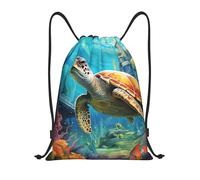 Eco Friendly Drawstring Sport Bag Dolphin Sea Turtle Coral Reef, Daily Gym Backpack, Unisex String Sackpack, for Hiking Holidays 36X42cm