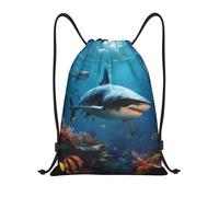 Eco Friendly Drawstring Sport Bag Fish Sharks Coral, Foldable Gym Backpack, Unisex Swim String Backpack, for Boys Teenager 36X42cm