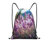 Eco Friendly Drawstring Sport Bag Scented Lavender Flowers Field Print Swim Bags Unisex Sport Gym Sack for Adults Beach Holidays 36X42cm