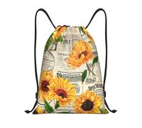 Eco Friendly Drawstring Swimming Bag Retro Autumn Fall Sunflower School Bags Personalised Drawstring Backpack for Beach Men Shopping 36X42cm