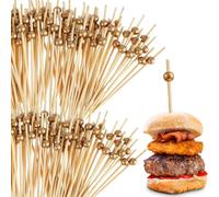 Eco-friendly Gold Wooden Ball Food Picks (Pack of 100) - Sustainable Skewers And Bamboo Picks for Charcuterie Appetizers & Cocktail Picks For Partie