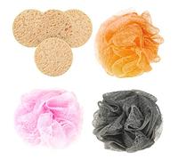 Eco-Friendly Makeup Remover Pads & XL Shower Loofah Set (7-Piece) - Reusable Cellulose Facial Sponges & Exfoliating Body Puff - Gentle Alternative to Face Wipes