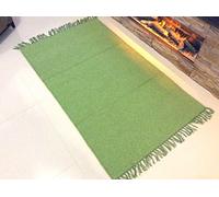 Eco friendly Plain Lime Green Handmade Recycled Cotton Rich Reversible Machine Washable Durrie Rugs (Large 120x180cm - (4'x6'))