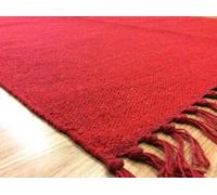 Eco friendly Plain Red Handmade Recycled Cotton Rich Durrie Rug (Medium 90x150cm - (3'x5'))