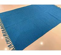 Eco friendly Plain TURQUOISE BLUE Handmade Natural Cotton Fair Trade Reversible & Machine Washable flat weave Dhurrie Rugs Mat & Hall Runner with Fringes (Small 60x90cm - (2'x3'))