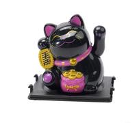 Eco Friendly Solar Waving Lucky Cat Car Decoration Figurine with Automatic Swing for Desk, Vehicle and Room Settings (Lucky Bag-Black)