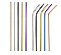 Eco-Friendly Stainless Steel Drinking Straws, Set of 10 Reusable Metal Straws Drinking, 5 Straight + 5 Bent, BPA Free, for Cocktail, Milkshake, Cold/Hot Drinks, Multicolor, 6 * 215 MM