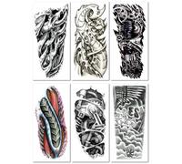 Eco-Friendly, Waterproof, Sweat-Resistant, Disposable Realistic Temporary Tattoo Stickers, Bold Full-Arm Tattoos, Personalized Skull Tattoos. 200×105mm A155