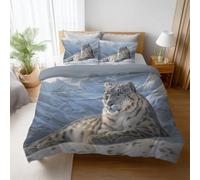 Eco-friendly White Tranquil Snow Mountain Leopard Duvet Cover 90" x 87" Microfiber Bedding set Breathable Durable Bedclothes Pillowcase 2 Included, Reversible Design