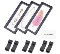 Eco-Fused 3D Transparent Floating Frame - Set of 3 - Suspension Display Case for Collectibles, Memorabilia, Decorations - Holders for Coins, Jewellery, Medals, Gemstones (Black)