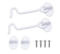 ECO-FUSED 4-inch Heavy Duty Hook and Eye Latch - 2X Barn Door Lock (White), 8X Mounting Screws - Powder Coated Stainless Steel Hooks for Door, Windows, Sheds, Fences, Gates, Closets, Cabinets