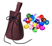 ECO-FUSED Drawstring Belt Pouch with 20x Plastic Gems - Renaissance Purse Coin Bag Pirate Gemstones - Accessories Jewelry Pouch, LARP Waist Bag Cosplay Costume - Decorative Party Display Stones Brown