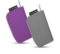 Eco-Fused Memory Card Carrying Case - Suitable for SDHC and SD Cards - 8 Pages and 22 Slots - ECO-FUSED Microfiber Cleaning Cloth Included - 2 pack - 44 Slots, Grey + Purple