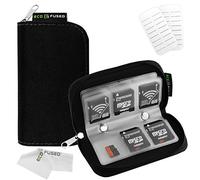 Eco-Fused Memory Card Carrying Case - Suitable for SDHC and SD Cards - 8 Pages and 22 Slots - Microfiber Cleaning Cloth Included - 22 Slots, Black