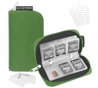 Eco-Fused Memory Card Case - Fits up to 22x SD, SDHC, Micro SD, Mini SD and 4X CF - Holder with 22 Slots (Green)