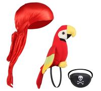 ECO-FUSED Pirate Parrot Accessory Set - Plush Shoulder Parrot, Bandana, Eye Patch & Cleaning Cloth - 3-Piece Pirate Costume Kit for Kids & Adults, Halloween, Cosplay & Dress-Up