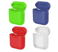 Eco-Fused Protective Covers compatible with Apple AirPods Case - 4-Pack (Red, Blue, Green and Transparent) - Silicone Skins - Protects the Case of Your AirPods from Scratches and Shocks