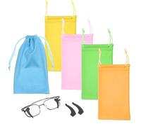 ECO-FUSED Soft Glasses Case - 5-Pack Microfiber Glasses Pouch - 2 Pairs Ear Hooks - Travel Sunglasses Organizer - Safety Glasses Case with Drawstring Closure - Storage and Cleaning Sunglass Bag