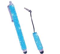 Eco-Fused Universal Bling Stylus Pens - 2 Gem Covered Stylus Pens Compatible with All Capacitive Touchscreen Devices/Microfiber Cleaning Cloth (Light Blue (Long + Short))