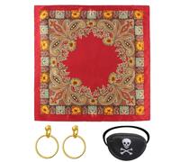 ECO-FUSED Women’s Pirate Costume Accessories Set - Head Scarf, Eye Patch, Clip-On Earrings & Microfiber Cloth - Cosplay, Halloween, Dress-Up, Themed Parties, Role Play & Ornaments