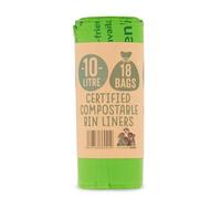Eco Green Living 10 Litre Compostable Caddy Liners - Plastic Free & Recyclable Food Waste Bin Bags, Leak Resistant Small Bin Liners for Kitchen Caddies, 51 x 82 cm, Pack of 18 Bags