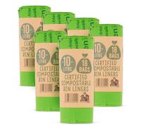 Eco Green Living 100% Compostable & Recyclable 10 Litre Bin Liners. Biodegradable & Plastic Free. Strong Leak Proof Caddy Bags, Small Bin Bags for Food Waste & Kitchen Caddies, 42cm x 54cm 108 Bags