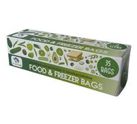 Eco Green Living 2 Litre Plastic Free Freezer Storage Food Bags, Tie Top Storage with Labelling Space 1x 35 Bags