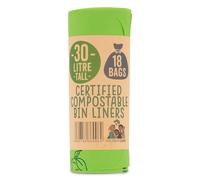 Eco Green Living 30 Litre Compostable Bin Liners, Plastic Free & Recyclable Tall Bin Bags for Food Waste, Leak Resistant Small Bin Liners, 64 x 104 cm, Six Pack (108 Bags)