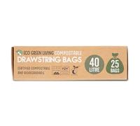 Eco Green Living 40L Drawstring Bin Liners, Compostable & Recyclable Food Waste Bags, Plastic Free Leak Resistant Bin Bags, Fits 30L and 40L Bins - 25 Bags