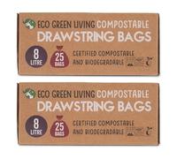 Eco Green Living 8 Litre Compostable Drawstring Bin Liners, Plastic Free & Leak Resistant Bin Bags for Bathroom, Bedroom and Office Bins, 40 x 45 cm - Duo Pack (50 Bags)