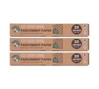 Eco Green Living Parchment Baking Paper, Unbleached Non Stick Greaseproof Paper for Baking Roasting and Cooking, Compostable Plastic Free, 30cm x 20m - Trio Pack