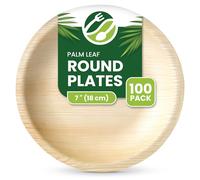 ECO Leaf 100 Disposable Palm Leaf Plates - 7"(18cm) Shallow Round, Compostable & Biodegradable, Microwave & Oven Safe, Eco-Friendly, Strong Plates for Hot Food, Small Dessert & Side Plates