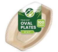 ECO Leaf 100 Disposable Palm Leaf Serving Platters, Medium Oval 11" x 7" (28cm x 19cm), Trays Starters Canape Wedding Plates, Like Wooden Plates | Sturdy Hot Food Trays, Eco-Friendly Food Trays