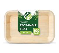 ECO Leaf 100 Disposable Palm Leaf Serving Platters, Medium Rectangle 10" x 6" (24cm x 15cm), Trays for Cafes, Restaurants, Catering, Like Wooden Plates | Sturdy Eco-Friendly Hot Food Party Trays