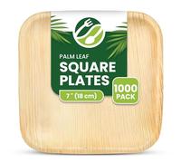 ECO Leaf 1000 Pack 7” (18cm) Square Disposable Palm Leaf Plates - Compostable, Eco-Friendly, Biodegradable, Bamboo Plates, Oven Safe, Perfect for Weddings, Parties, Picnics and Dessert Tableware