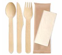 Eco Leaf 200pcs Wooden Cutlery Set | Disposable Biodegradable Eco Friendly Bamboo Spoons for Picnic, Party, Wedding | Compostable Cutlery Pack - 50 Forks, 50 Knives, 50 Spoons, 50 Napkins