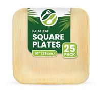 ECO Leaf 25 Disposable Palm Leaf Plates 10" (25cm) Large Square, Eco-Friendly, Biodegradable, Compostable, Durable, Oven Safe Bamboo Plates for Hot Food, Weddings, Picnics, and Parties
